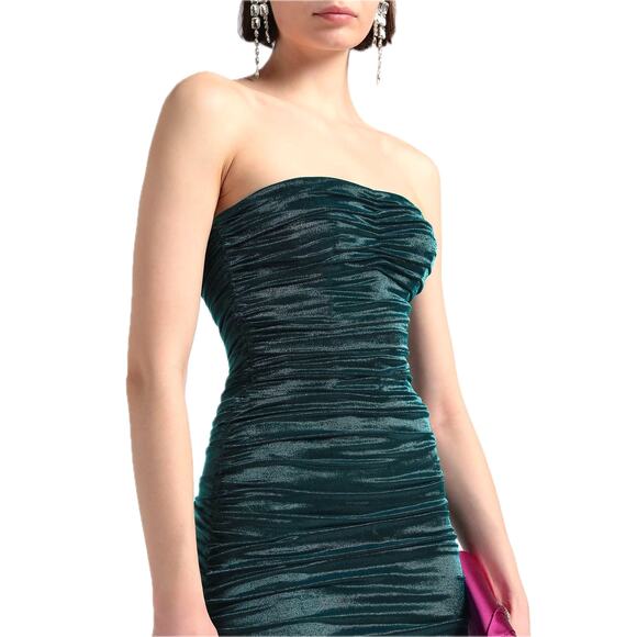 NWT Dolce & Gabbana Green Longuette Lame Satin Ruched Bodycon Midi Dress 46 XL - Picture 3 of 12